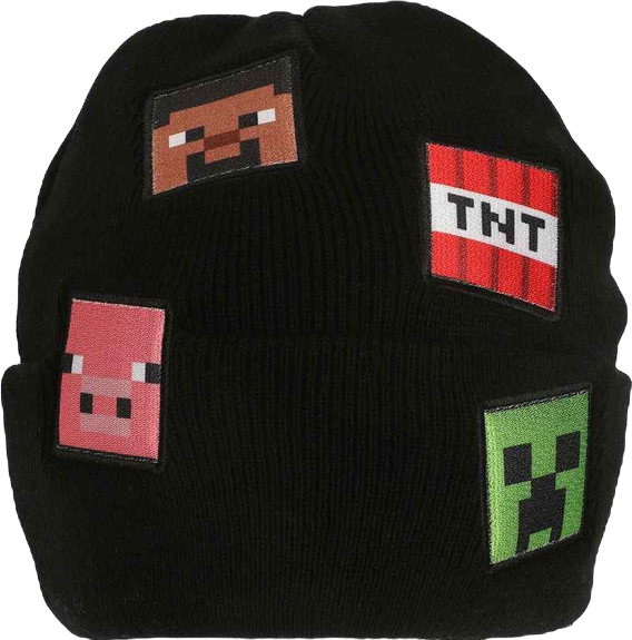 Men's Printed Character Patches Black Cuff Beanie