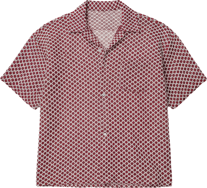 Men's Crimson Red Geometric-Crochet Cuban Oversized Shirt