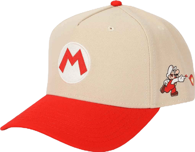 Men's Bros Fire Mario White & Red Retro Grandpa Snapback Hat