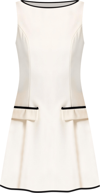 Women's Sleeveless Contrast Trim Faux Pocket Flaps Mini Dress