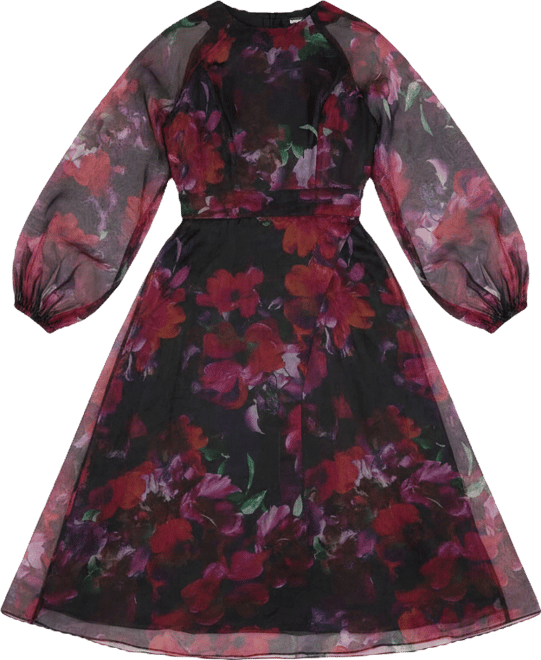 Women's Organza Puff Sleeve Midi Dress