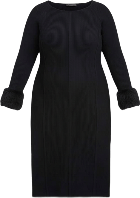 Trendy Plus Size Removable Faux-Fur Cuff Dress, Macy's Exclusive