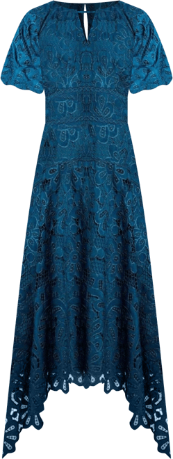 Women's Lace Hanky Hem Puff Sleeve Dress