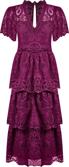 Women's Tiered Lace Midi Dress