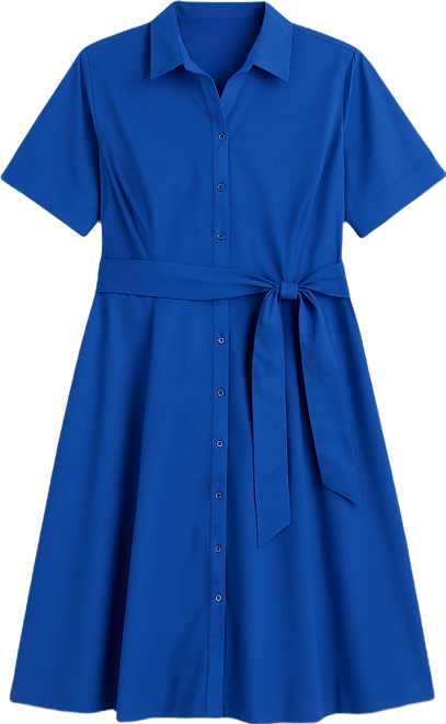 Plus Size Belted Point Collar Shirtdress