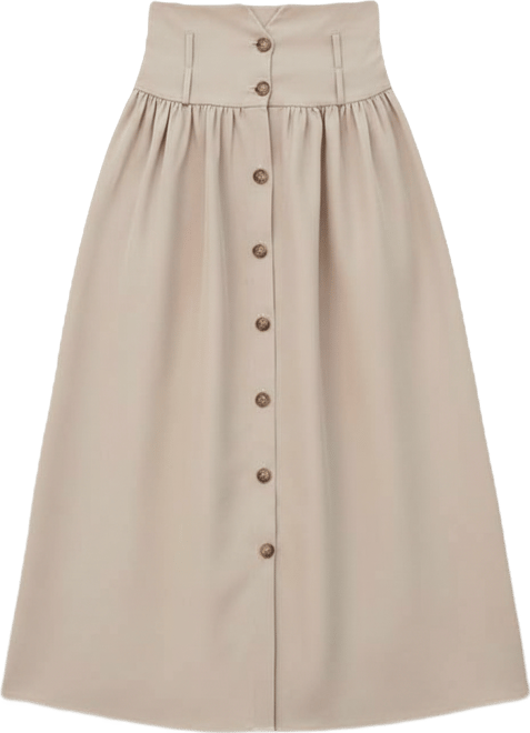 Women's High Waist Button Front Midi Skirt