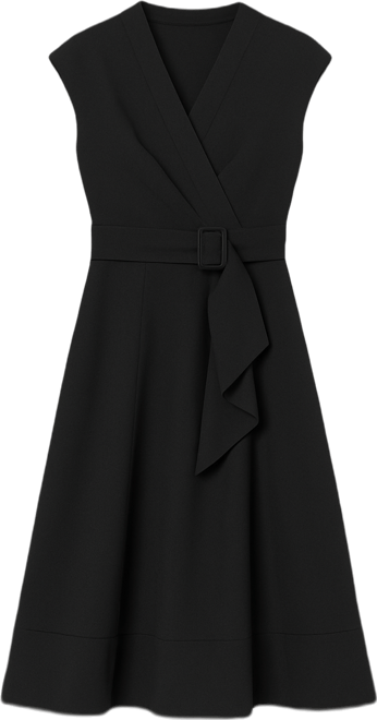 Women's Belted Crepe V-Neck Midi Dress