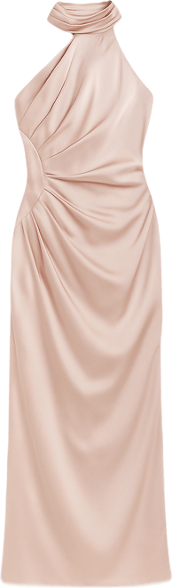 Women's Satin Asymmetric Neck Maxi Dress