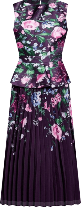 Women's Structured Print Pleated Midi Dress