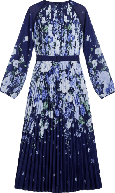 Women's Floral Pleated Georgette Midi Dress