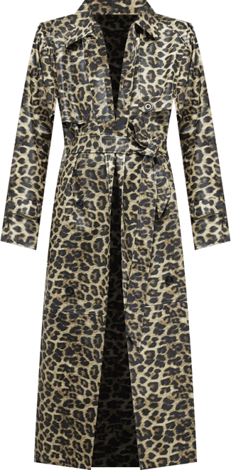 Women's Pu Leopard Print Trench Coat