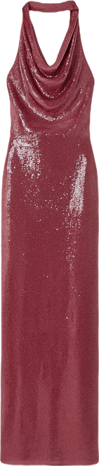 Women's Cowl Front Halter Sequin Maxi Dress