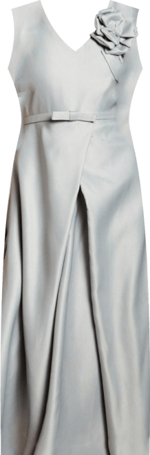 Women's Structured Satin 3D Corsage Midi Dress