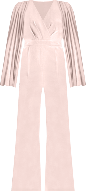 Women's V Neck Pleated Long Sleeve Jumpsuit