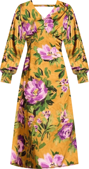 Women's Printed Satin Maxi Dress With Cowl Back