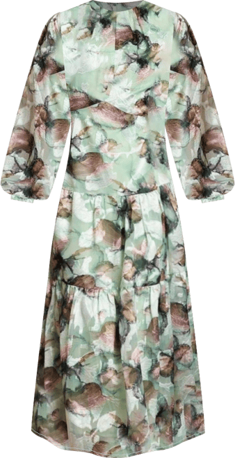 Women's Puff Sleeve Jacquard Midaxi Dress