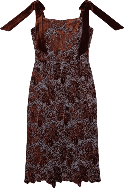 Women's Velvet Lace Tie Shoulder Midi Dress