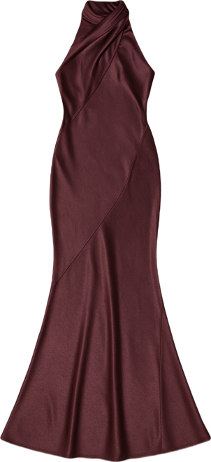 Women's Satin High Neck Fishtail Maxi Dress