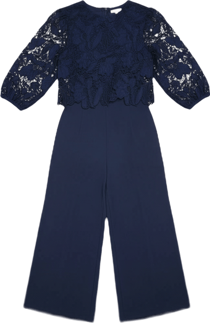 Women's Lace Overlay Wide Leg Jumpsuit