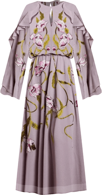 Women's Embroidered Tiered Chiffon Midi Dress