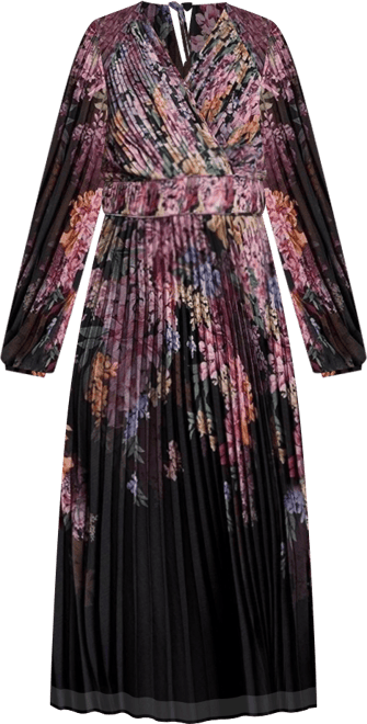 Women's Printed Pleated Wrap Dress