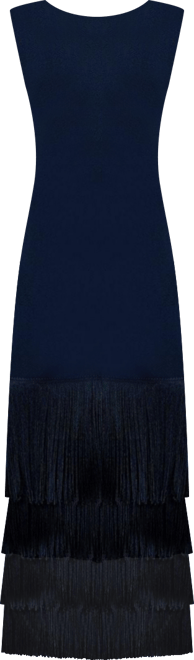 Women's Bandage Knit Fringed Hem Midi Dress