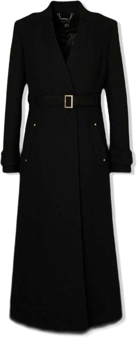 Women's Wool Notch Neck Belted Maxi Coat