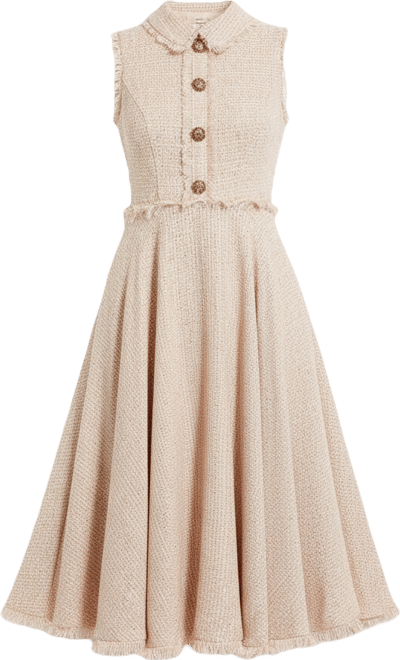 Women's Boucle Sleeveless Collared Button Up Midi Dress