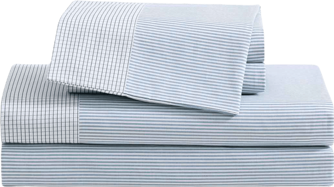 Cass Park Mix Check Stripe Contrast Hem 200-Thread Count Cotton 4-Pc. Sheet Set, Queen
