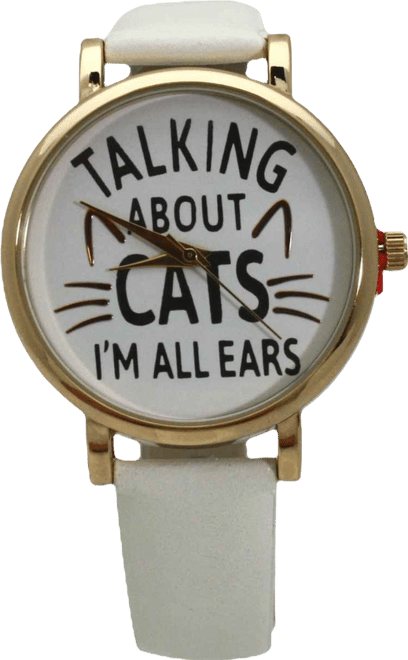 White Talking About Cats Leather Strap Watch