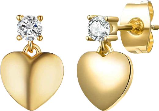 14k Gold Plated Cubic Zirconia Heart Dangle Earrings