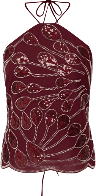 Women's Embroidered Bead & Sequin Halter Top