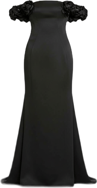 Women's Satin 3D Flower Off The Shoulder Mermaid Gown