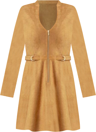 Women's Fit and Flare Long Sleeve Suede Mini Dress