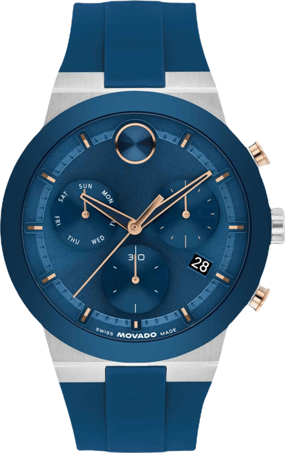 Men's Bold Fusion Swiss Quartz Chrono Blue Silicone Watch, 42.30mm