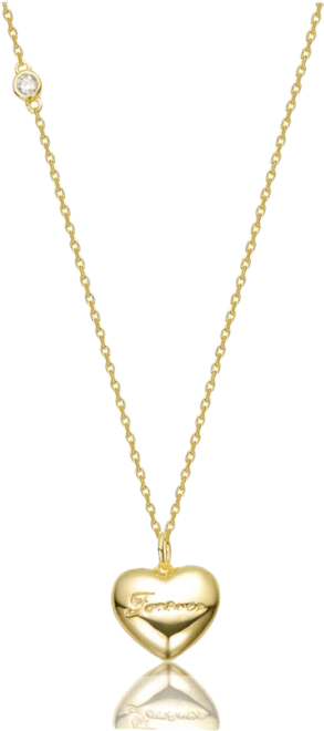 14K Gold Plated with Clear Cubic Zirconia Heart Design Pendant Necklace