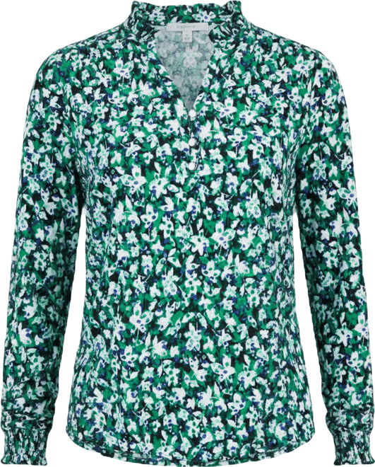 Women's Ruffle-Neck Smock-Cuff Top