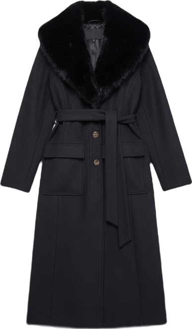Women's Faux Fur Collar Belted Coat