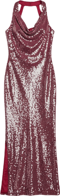 Women's Cowl Front Halter Sequin Maxi Dress