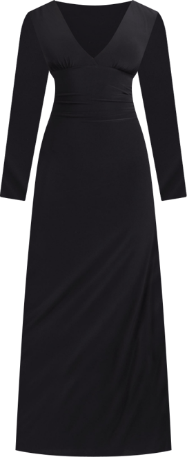 Women's S3 Sculpting Shapewear Shirred V-Neck Long Sleeve Solid Maxi Dress