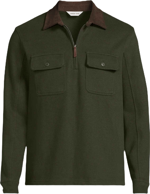 Men's Long Sleeve Corduroy Collar Bedford Rib Quarter Zip