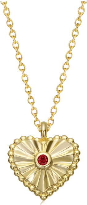 14k Gold Plated Little Heart Pendant Necklace with Red, Green, Blue, or Clear Cubic Zirconia