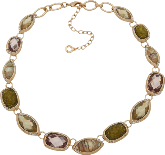 Gold Tone Multiface Bezel Stone Necklace