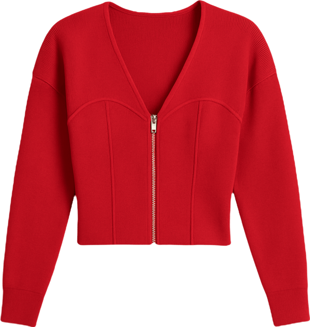 Women's V-Neck Front Zipper Sweater