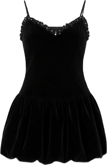 Women's Jewel Trim Velvet Mini Bubble Dress