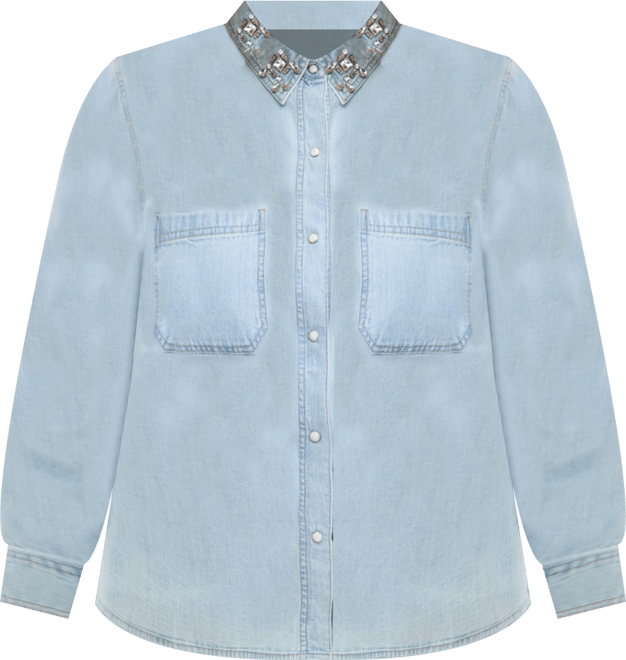 Trendy Plus Size Embellished Collar Denim Shirt, Macy's Exclusive