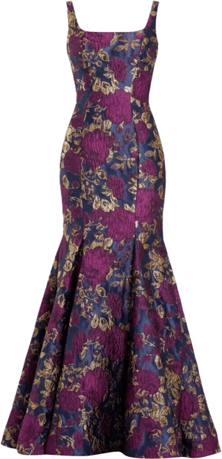 Women's Sleeveless Floral Brocade Trumpet Gown