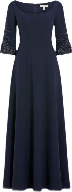 Women's Floral Embellished Sleeves Crepe Gown