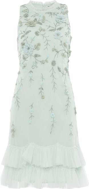 Women's Embellished Ruffle Tiered High Neck Floral Dress