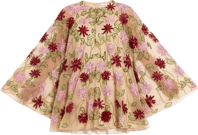 Women's Floral Beaded Mesh Shawl Mini Dress